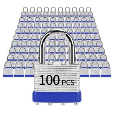 Imagem de Cadeados com a mesma chave, cadeado laminado LQYN 100 peças (1-9/40.6 cm, 40 mm), fechaduras com chave, manilha normal, para armário de armazenamento, trava de ferrolho, caixa de ferramentas, galpões