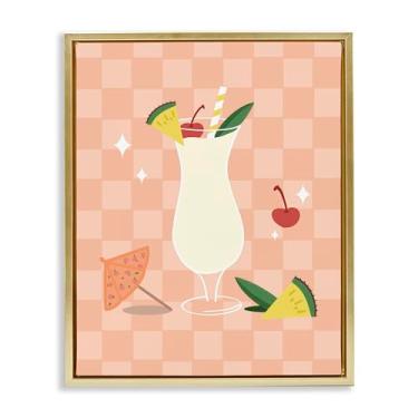 Imagem de Stupell Industries Pina Colada em tela flutuante quadriculada emoldurada design de arte de parede por Anna Quach, moldura flutuante dourada, 25 x 31