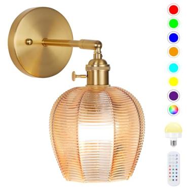 Imagem de EIDEARAY Arandela de parede operada por bateria, arandela de parede vintage com mudança de cor RGB regulável, luz de parede com controle remoto, arandelas de parede sem fio, para quarto, sala de