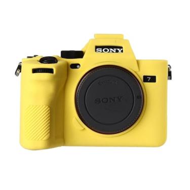 Imagem de STSEETOP Capa de câmera para Sony A74 A7M4 A7IV - Capa protetora de silicone DSLR, gaiola destacável, à prova de choque, à prova de poeira (amarela)