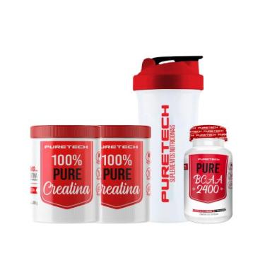 Imagem de Kit 2x Creatina 100% Pure 300g + Bcaa 2400 120Caps + Coqueteleira PURE