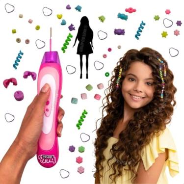 Imagem de Kit camarim infantil Miçangas Acessórios de Cabelo com Aplicador Rosa + 1 Boneca Turma da Manu brinquedo presente menina 7 anos dia das crianças aniversário