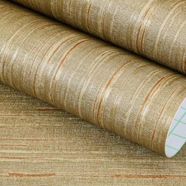Imagem de FunStick Papel de parede de pano de grama marrom dourado descasque e cole papel de parede texturizado para banheiro quarto cozinha papel de contato dourado vintage para armários paredes à prova d'água