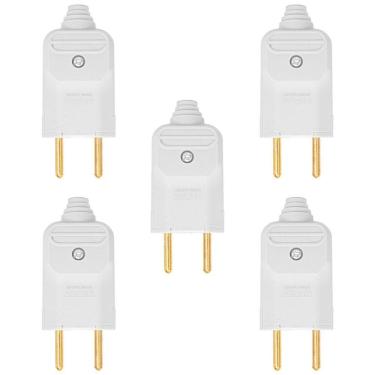 Imagem de Kit 5 Tomada Plug Macho Prensa Cabo 2 Pinos Finos 10A Branco