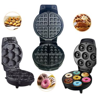 Imagem de Máquina Multifuncional Crianças Bolo Donuts Waffle 3 Em 1 600w 110v Máquina 3 em 1 Multifuncional eletrica portatil bolinhos animados pequena desenho criança premium caseira