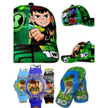 Imagem de Chinelo boné e relógio musical digital com led , do Ben10 ,kit 3 em 1 
