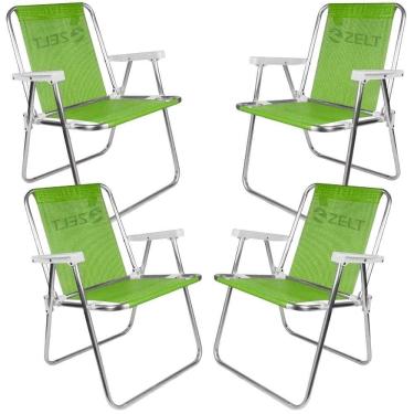 Imagem de Cadeira de Praia e Piscina Alta em Alumínio 4 Unidades Verde ZELT
