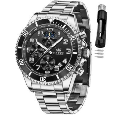 Imagem de Relógio OLEVS Chronograph Moon Phase em aço inoxidável para homens