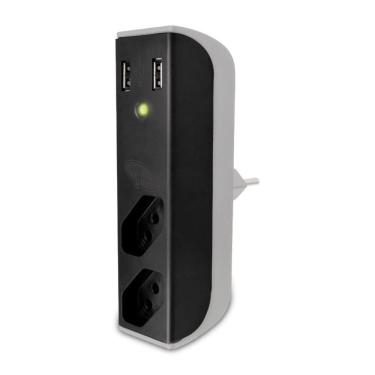Imagem de Filtro De Linha 2 Tomadas 20a + 2 Entradas Usb 2.1a Fl001 Preto-branco Bright