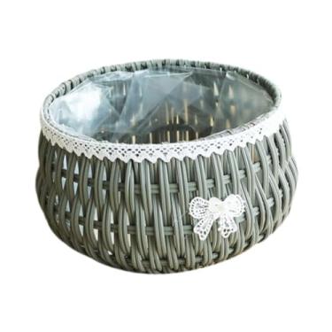 Imagem de Gralara PP Material Planta cesta de cesta de flores com pp liner armazenamento cesto imitação de imitação de vime, Grey L