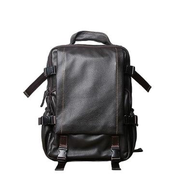 Imagem de Mochila masculina retrô de couro multifuncional de grande capacidade mochila de viagem para homens(Dark Brown)
