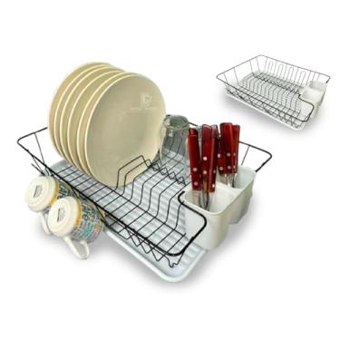 Imagem de Escorredor De Louça Inox Para 15 Pratos Grande Com Porta Talher e Copo Bandeja Talher Cozinha Bancada