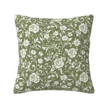 Imagem de Capas de almofada florais vintage verde sálvia 45,7 x 45,7 cm conjunto de 2 capas de almofada decorativas de flores brancas para decoração de sofá de casa de fazenda, decoração de sofá de casa