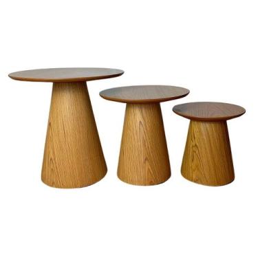 Imagem de Trio de Mesas Lateral Cone Redonda Freijó - Personal Moveis Design, Ma