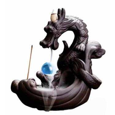 Imagem de Incensário Dragão Com Bola Cascata De Fumaça Ceramica - Althea Arte De