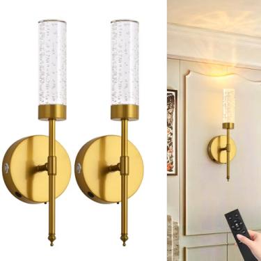Imagem de TPSHPTS Arandela de parede LED sem fio com controle remoto (conjunto de 2), lâmpadas de parede operadas por bateria recarregável por USB, luzes de parede reguláveis em 3 cores para corredor do quarto,