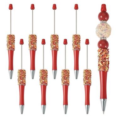 Imagem de FASHEWELRY Kit de 8 peças de canetas esferográficas de plástico com lantejoulas pretas com glitter, eixo, contas, suprimentos para professores, faça você mesmo, presente, escritório, material escolar,