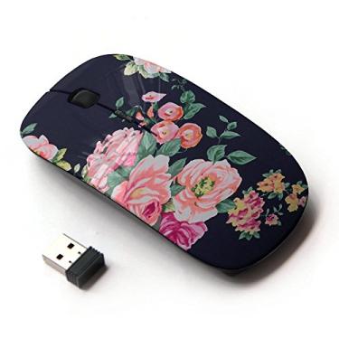 Imagem de KawaiiMouse [Mouse óptico sem fio 2,4 G] Vinheta preta rosa têxtil floral rústico