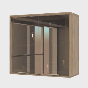 Imagem de Armário Aéreo 80 cm 2 Portas de abrir Vidro Reflecta 1 Prateleira Mel Luciane Móveis