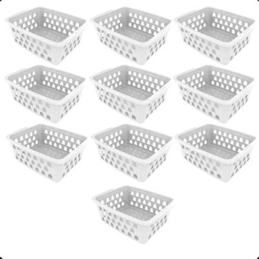 Imagem de Kit com 10 Cesto Organizador Multiuso Retangular P - UNINJET, BRANCO