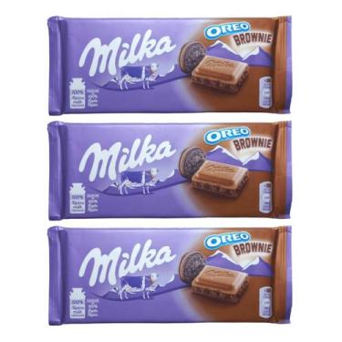 Imagem de 3 barras de chocolate milka com recheio de oreo brownie 100g