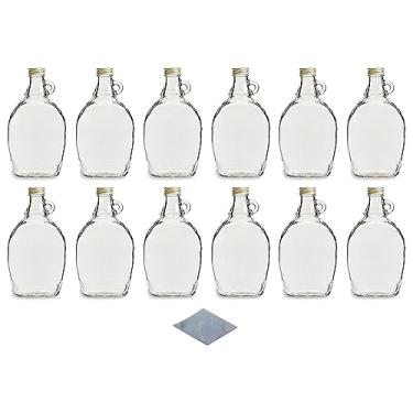 Imagem de North Mountain Supply Garrafas de vidro de xarope de bordo de 355 ml com alça de laço e tampas de metal dourado e faixas retráteis - Caixa com 12