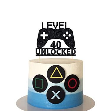 Imagem de Topo de bolo desbloqueado Level 40 Topper de bolo de 40º aniversário controlador de videogame tema decorações de bolo suprimentos de festa