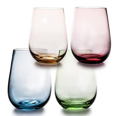 Imagem de Copos de vinho sem haste clássicos – 453 g, conjunto de 6, copo de bebida moderno elegante, ideal para vinho vermelho e branco, coquetel, suco, água, utensílios de cozinha, praia, presentes de casamento e festa (transparente)