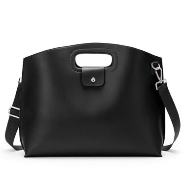 Imagem de KALIDI Bolsa mensageiro fina para laptop de 16 polegadas de couro vegano, bolsa tiracolo para notebook de 15,6 polegadas, bolsa de escritório, preta