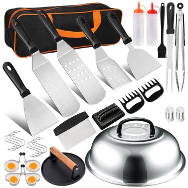 Imagem de EASETROL Kit De Acessórios Para Grelha Com 31 Peças, Conjunto Plana Blackstone Camp Chef, Espátula Prensa Hambúrguer, Escovas, Raspador Etc. Churrasco Ao Ar Livre, Presente Homens