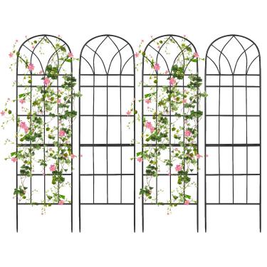 Imagem de Umisu Treliça De Jardim Para Plantas Trepadeiras Ao Ar Livre, Treliças Metal 62" X 15", Cerca Decorativa Jardim, Flores Com Revestimento Em Pó Durável Videiras, Suporte Vegetais, Preta (4, Padrão B)
