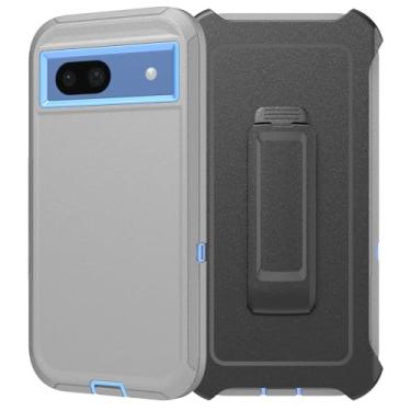 Imagem de Capa Defender Series para Google Pixel 8A, robusta e durável, camada segura à prova de choque de nível militar, com proteção de porta, inclui clipe de suporte para Pixel 8A 6,1 polegadas - cinza/azul