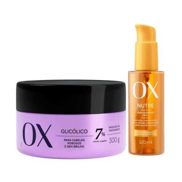 Imagem de Kit Máscara De Tratamento Ox 7% Glicólico 300g Mais Óleo Capilar OX Nu