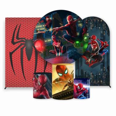 Imagem de Kit Painel de Festa Redondo de 1,50m, Trio de Cilindros, Painel Lateral e Romano Homem Aranha - Fera Print