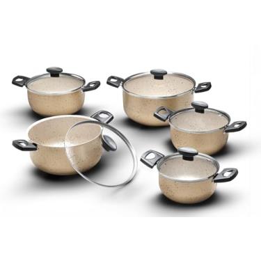 Imagem de Conjunto Jogo de Panelas Caçarolas 5 peças Antiaderente tampa de vidro