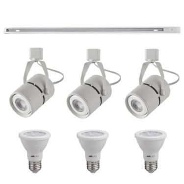 Imagem de Kit Trilho 1M + 3 Spots Classic Branco + 3 Lâmpadas PAR20 9W - Nordeco