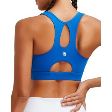 Imagem de RUNNING GIRL Sutiã esportivo feminino de alto suporte, bojo moldado com costas nadadoras, sutiã esportivo para ioga, bojo B-D, Azul, GG