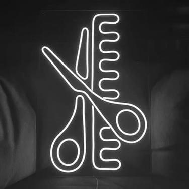 Imagem de Tesouras Led Neon Sign, quadro luminoso para pendurar na parede, para decoração de salão de beleza, cabeleireiro, negócios, cabeleireiro, presente, salão de beleza, decoração de loja de cabeleireiro