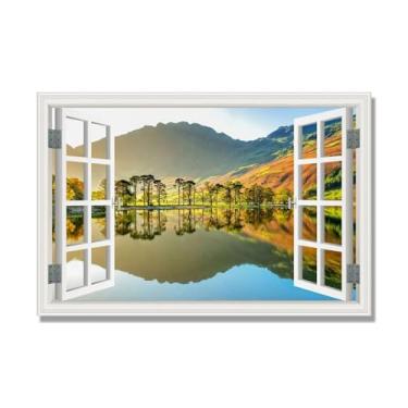 Imagem de PY3H69 Arte de parede em tela de janela aberta, impressão natural em tela. Lindo cenário de montanha 30,5 cm, decoração de parede de paisagem de janela, decoração de casa moderna. 30 x 45 cm-11,8 x