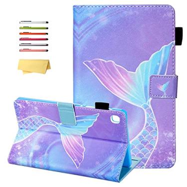 Imagem de UUcovers Capa para Samsung Galaxy Tab A7 Lite 8.7 (modelo SM-T225/T220) 2021 com bolsos para lápis, suporte magnético de couro sintético à prova de choque, capa traseira de TPU macio, escala de cauda de sereia rosa