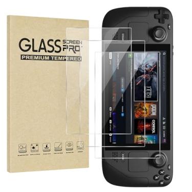 Imagem de Jngnpn Pacote com 3 protetores de tela de vidro temperado para Steam Deck/Steam Deck OLED, HD transparente, antiarranhões, anti-impressões digitais, inquebrável, sem bolhas, fácil instalação, dureza