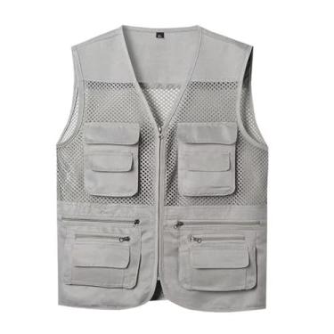 Imagem de Colete De Pesca Casual Masculino, Colete De Pesca Fotográfico Sem Mangas Com Zíper E Malha Respirável Com Vários Bolsos Para Homens, Jaqueta Leve Para Caça E Trabalho Ao Ar Livre(Gray,XX-Large)