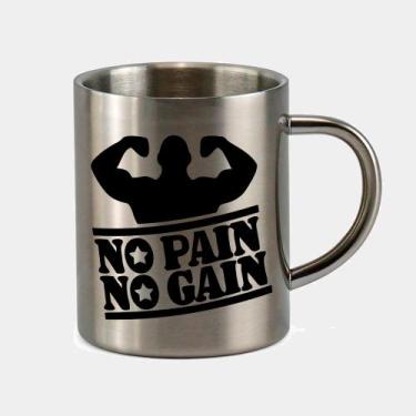 Imagem de Caneca de Inox Premium Prateada 400ml NO PAIN NO GAIN GIGANTE - Criati