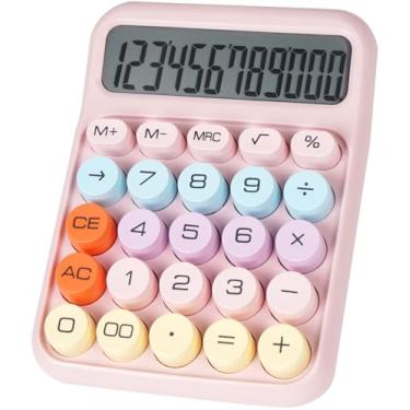 Imagem de DANRONG Calculadora de interruptor mecânico com botões grandes, calculadoras de mesa, 12 dígitos, visor LCD grande, calculadora de mesa, linda calculadora rosa para professores, estudantes, escritório