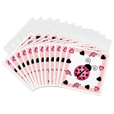 Imagem de 3dRose Love Bugs Pink Ladybug with Hearts - Cartões comemorativos, 15 x 15 cm, conjunto de 12 (gc_12107_2)