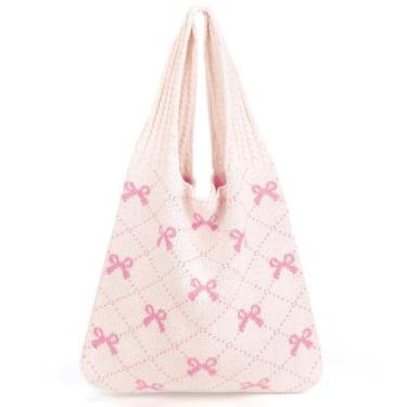 Imagem de Sacola KPX Crochet Beach Mesh Tricotada Grande para Mulheres Rosa