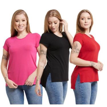 Imagem de Kit 03 Camisetas Feminina Viscolycra Mullet Tampa Bumbum - Konoa, Pret