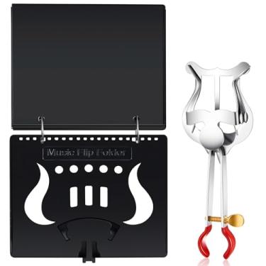 Imagem de Amylove Conjunto de lira de trompete preta com 2 anéis de fichário, 20 páginas de PVC à prova d'água, acessórios para instrumentos de lira leve e prateada