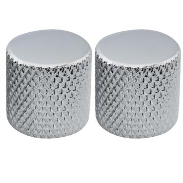 Imagem de Musiclily Pro Polegadas Fino 24 Estrias Topo Plano Knobs Aço Pressão Botão para USA Guitarra e Baixo, Cromado (2 Peças)