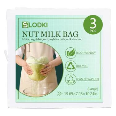 Imagem de Slodki Saco de pano de queijo para coar, saco de leite de nozes - Sacos de coar reutilizáveis para leite de nozes, leite de soja, recheios de bolinhos e mais (3, L)